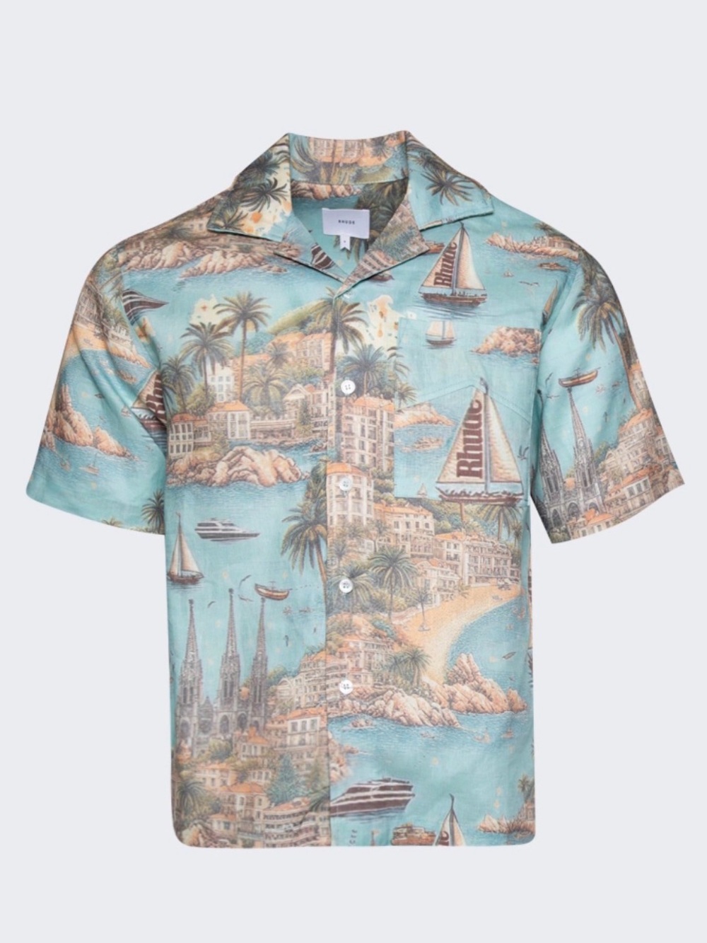 RHUDE Sailing Map Shirt In Teal In Multicolor